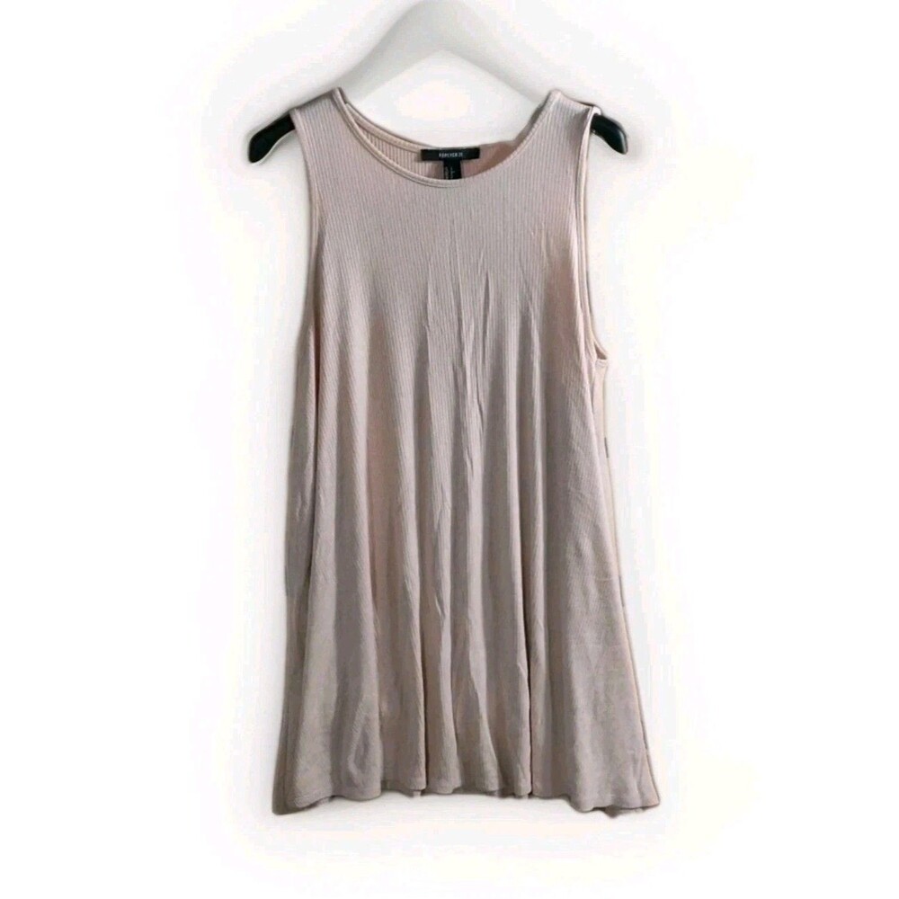 Small Forever21 Tank Stretch Dress Summer Pastel Peach Ribbed Lightweight Boho